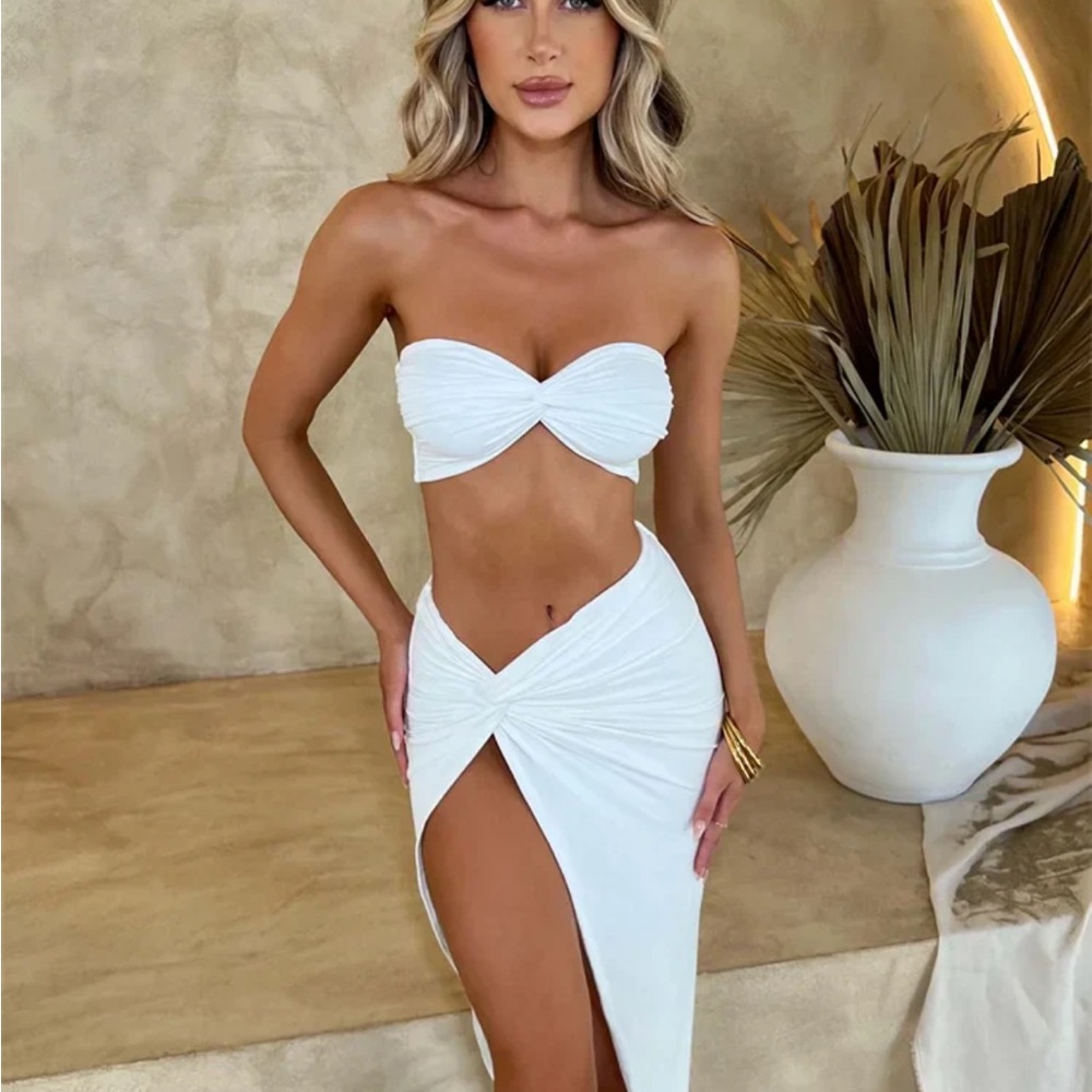 White Strapless Two-Piece Dress